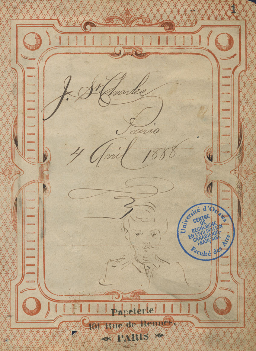 Page couverture et première page du carnet des dpenses de Joseph Saint-Charles, de son sjour à Paris,  Paris, 4 Avril 1888. Universit d'Ottawa, CRCCF, [b]Fonds Joseph-Saint-Charles[/b] (P12), P12/1/12p1,2.